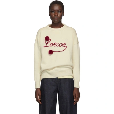 Loewe Logo Embroidered Wool Knit Jumper In White