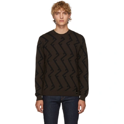 Fendi Men's Geometric Ff Logo Sweater In Brown
