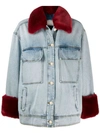 PINKO FAUX FUR TRIMMED DENIM JACKET