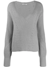 DEREK LAM 10 CROSBY Ribbed Twilight Wool Cashmere V-Neck Bell Sleeve Sweater