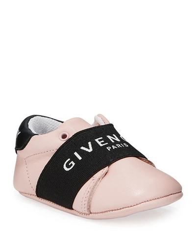 Givenchy Logo Band Leather Crib Sneakers, Baby In Pink