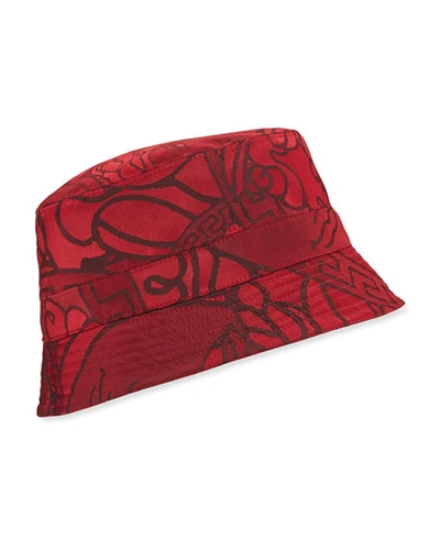 Versace Men's Tonal Pattern Bucket Hat In Red Pattern