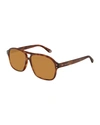 GUCCI MEN'S RECTANGLE TORTOISESHELL SUNGLASSES,PROD221880153