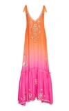 Juliet Dunn Ombre Embroidered Silk Maxi Dress In Orange