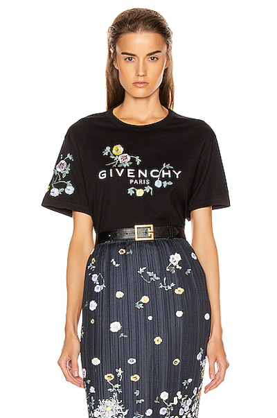 Givenchy 黑色中性风刺绣花卉 T 恤 In Black