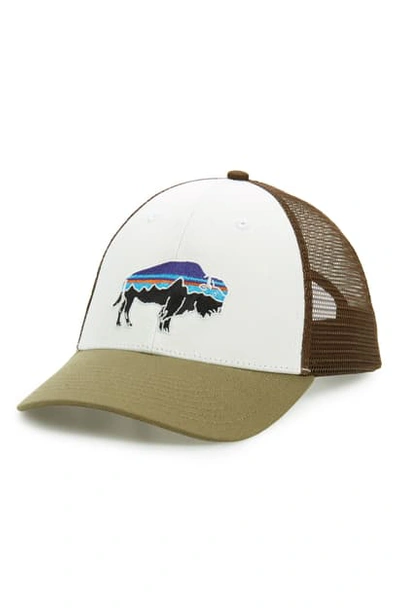 Patagonia Fitz Roy Bison Trucker Hat In Whsk White W/ Sage Khaki