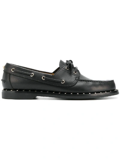 Valentino Garavani 'soul Rockstud' Ribbon Calfskin Leather Loafers In Black