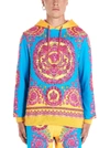 Versace Baroque Print Cotton Sweatshirt Hoodie In Multicolor