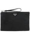 Prada Saffiano Leather Logo Pouch In Black