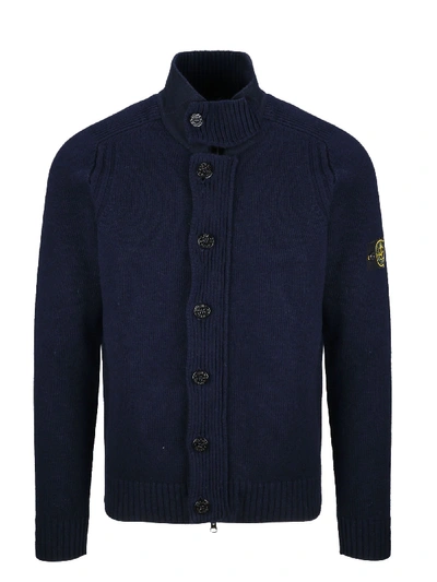 Stone Island Blue Wool Cardigan