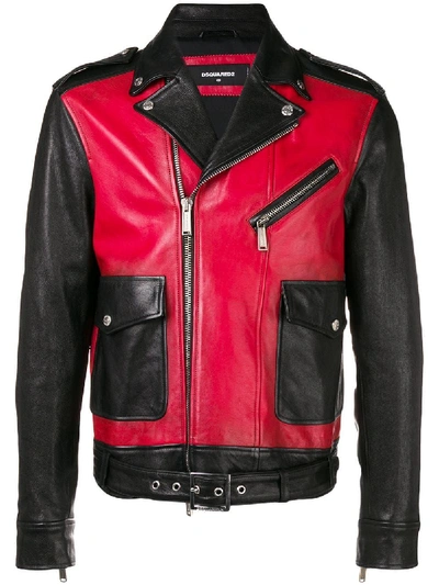 Dsquared2 Red Leather Outerwear Jacket