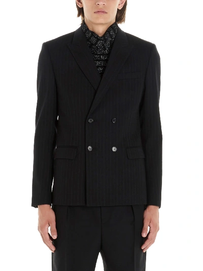 Saint Laurent Black Slim-fit Double-breasted Pinstriped Wool-blend Blazer