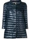 Herno Navy Long Puffer Jacket With High Collar In Blue
