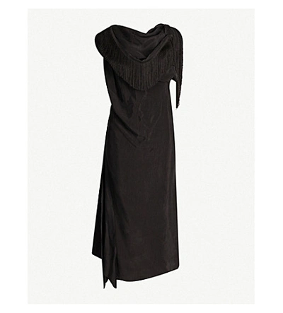 Aganovich Fringe-trimmed Satin Dress In Black