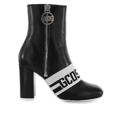 Gcds Black Leather Ankle Boots
