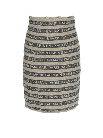 Balmain Striped Bicolour Linen Skirt In Multicolour