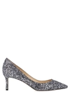 Jimmy Choo Romy 60 Gunmetal Mix Fabric Pointy Toe Pumps With Star Coarse Glitter In Silver