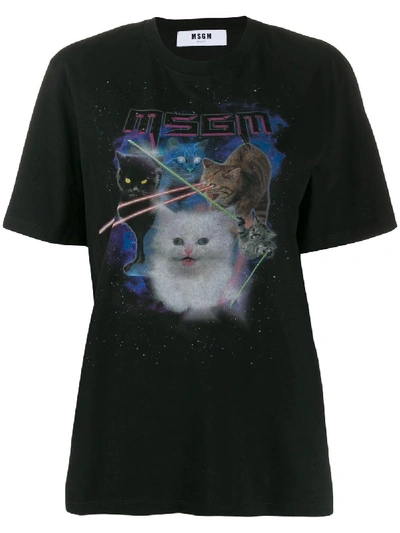 Msgm Black T-shirt With Cat Print