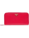 Prada Logo-plaque Ziparound Wallet In Red