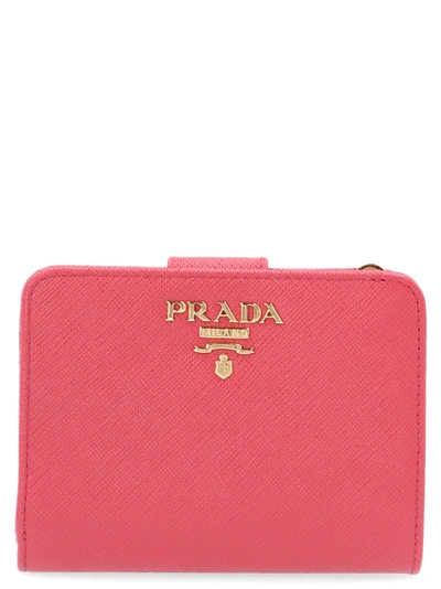 Prada Fuchsia Leather Wallet In Pastel Pink