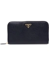 Prada Large Zip Around Wallet In Black