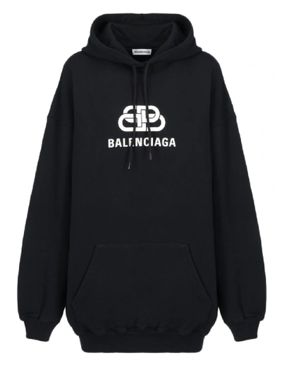 Balenciaga “new Bb”logo纯棉平纹针织连帽卫衣 In Black