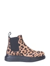 Alexander Mcqueen Leopard Calf Hair Chelsea Boots In Beige/brown