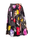 Prada Gonna Midi In Cotone A Pieghe Con Stampa Floreale In Grey