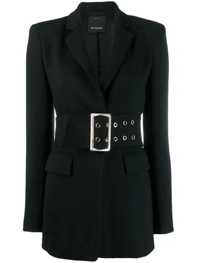 Pinko Maxi Waistbelt Blazer In Black