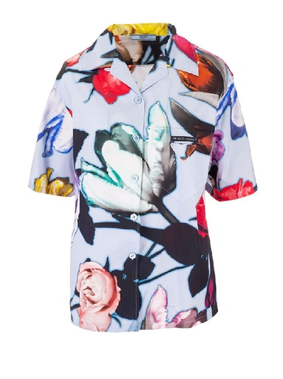 Prada Floral-print Regular-fit Cotton Shirt In Celeste