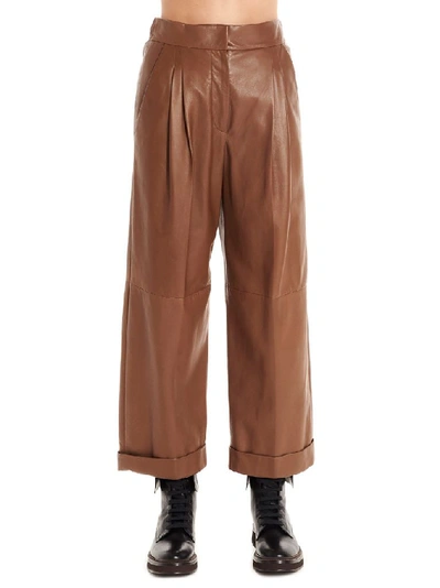 Brunello Cucinelli Women's Brown Leather Trousers