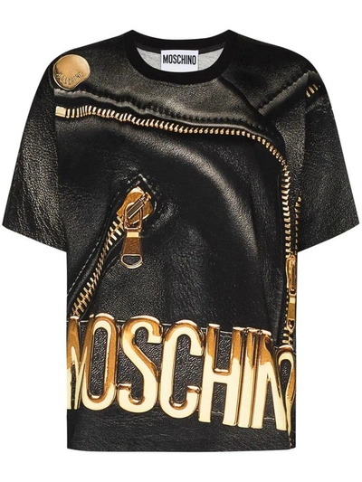 Moschino Oversize Printed Cotton Jersey T-shirt In Black