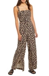 BAND OF GYPSIES LEOPARD PRINT BELTED WIDE LEG JUMPSUIT,W1841154