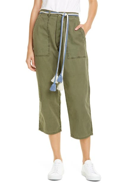 The Great The Herringbone Trooper Cropped Cotton Straight-leg Trousers In Army