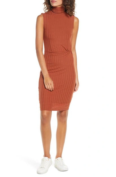 Ali & Jay Take Me Downtown Turtleneck Side Twist Rib Dress In Copper