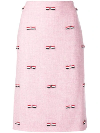 Thom Browne Rwb Bow Embroidered Pencil Skirt In Pink