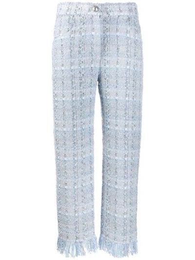 Balmain Cropped Metallic Tweed Straight-leg Trousers In Blue