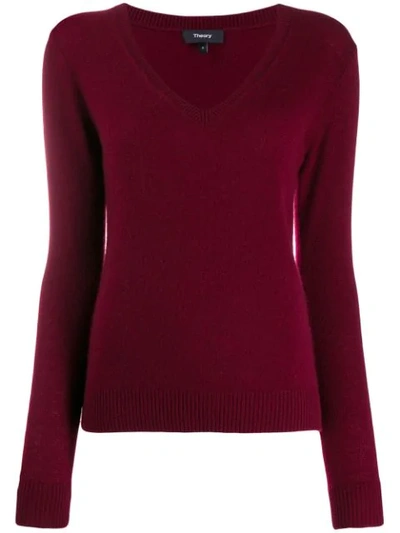 Theory Cashmere V-neck Pullover - 红色 In Red