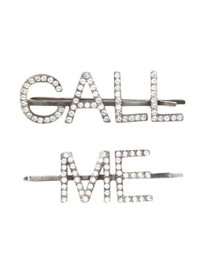 Saint Laurent Embellished Call Me Hair Clips - 银色 In 8368 Argent Oxyde Crystal
