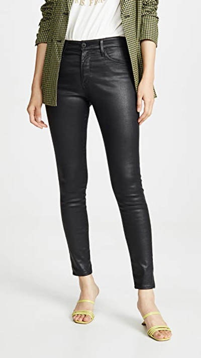 Ag Womens Leatherette Super Black Legging Ankle Leather-look Super-skinny Mid-rise Jeans 29 In Ltt Lt Super Black