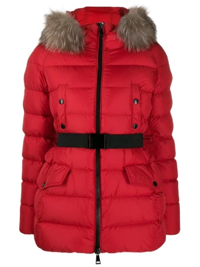 Moncler Clion Quilted Fur-trimmed Down Coat In Red