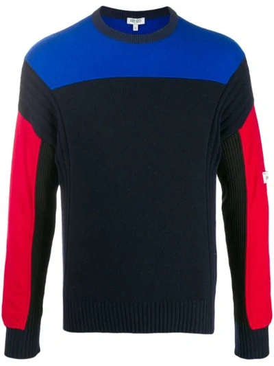 Kenzo Colour Block Knitted Jumper In Blue