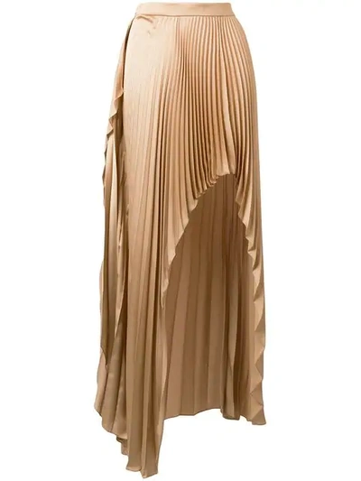 Stella Mccartney Allora Pleated Satin Midi Skirt In Neutrals