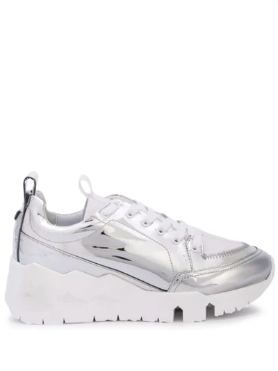 Pierre Hardy Street Life Leather Platform Sneakers In Silver/white