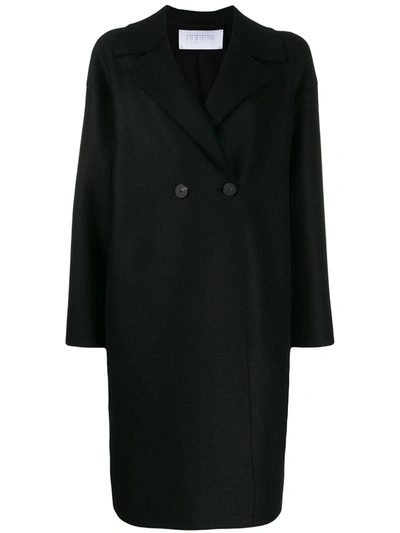 Harris Wharf London 黑色双排扣压制羊毛大衣 In 199 Black