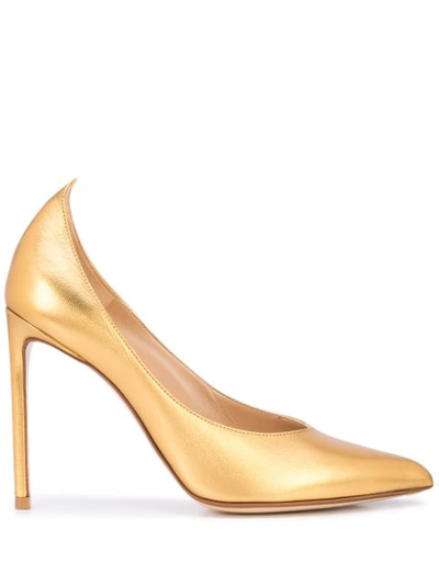 Francesco Russo Metallic Gold Leather Pumps