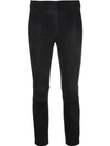 Vince Stretch Suede Split Hem Cropped Leggings In Black