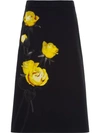 Prada Rose Print Skirt In Nero Giallo