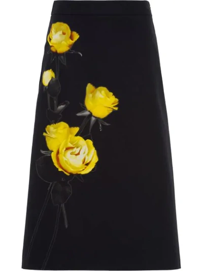 Prada Poplin Printed Skirt - 黑色 In Nero Giallo
