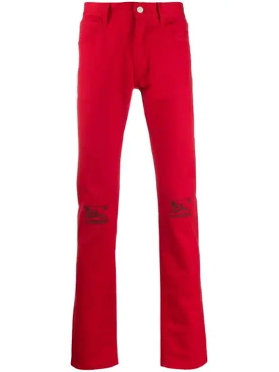 Raf Simons Slim-fit Embroidered Knee Jeans - 红色 In Red